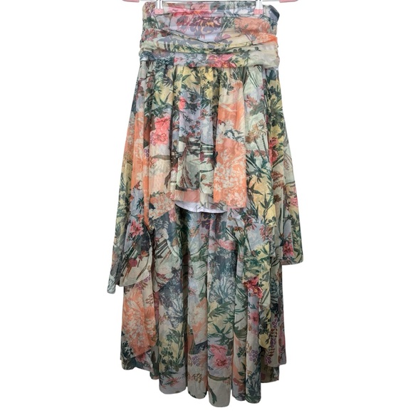 Anthropologie High-Low Tulle Women Garden Floral Watercolor Size6 Romantic Skirt - Picture 2 of 13